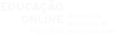 Logo da revista com letras maiores, à esquerda, onde se lê: "Educação online PUC-RIO". Ao lado direito está escrito em tamanho menor: "Revista do Programa de Pós-Graduação"